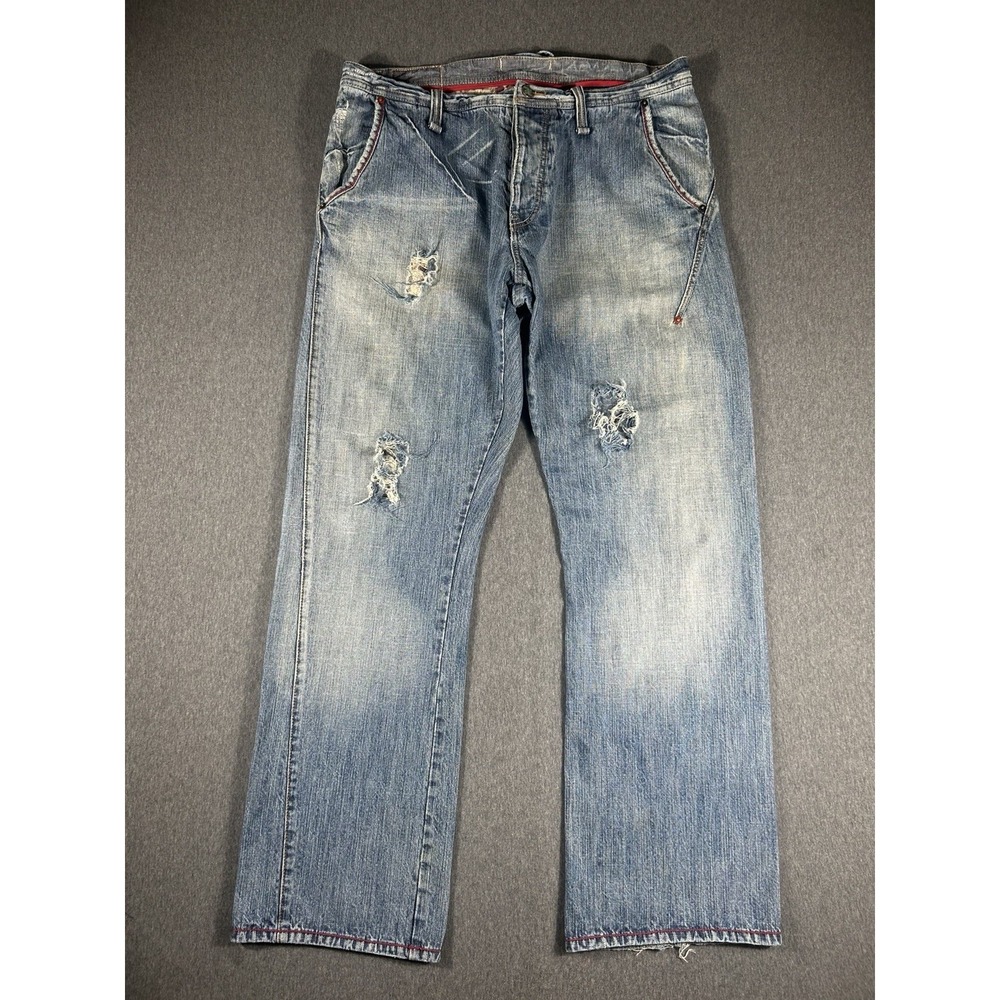 Artful Dodger Distressed Embroidered Button Fly Denim Jeans Size‎ 38